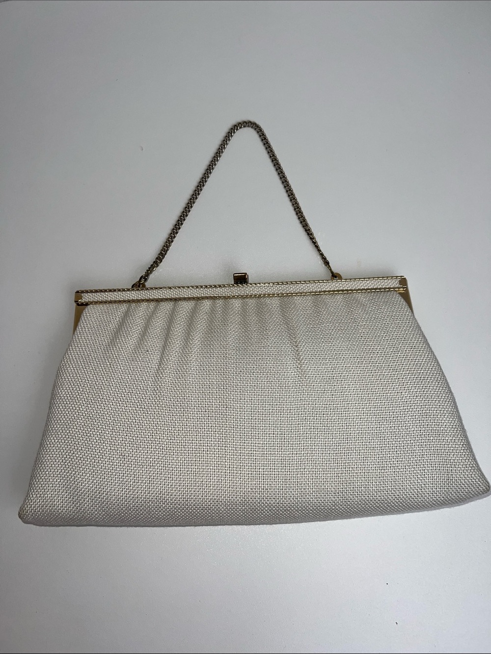 Vintage Ivory Evening Bag Gold Tone Frame Chain Handle Bridal Wedding Purse USA